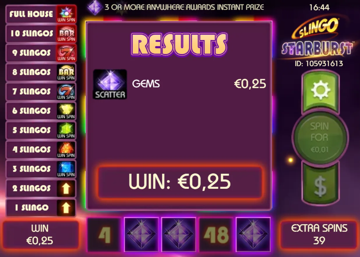 Slingo Starburst Game
